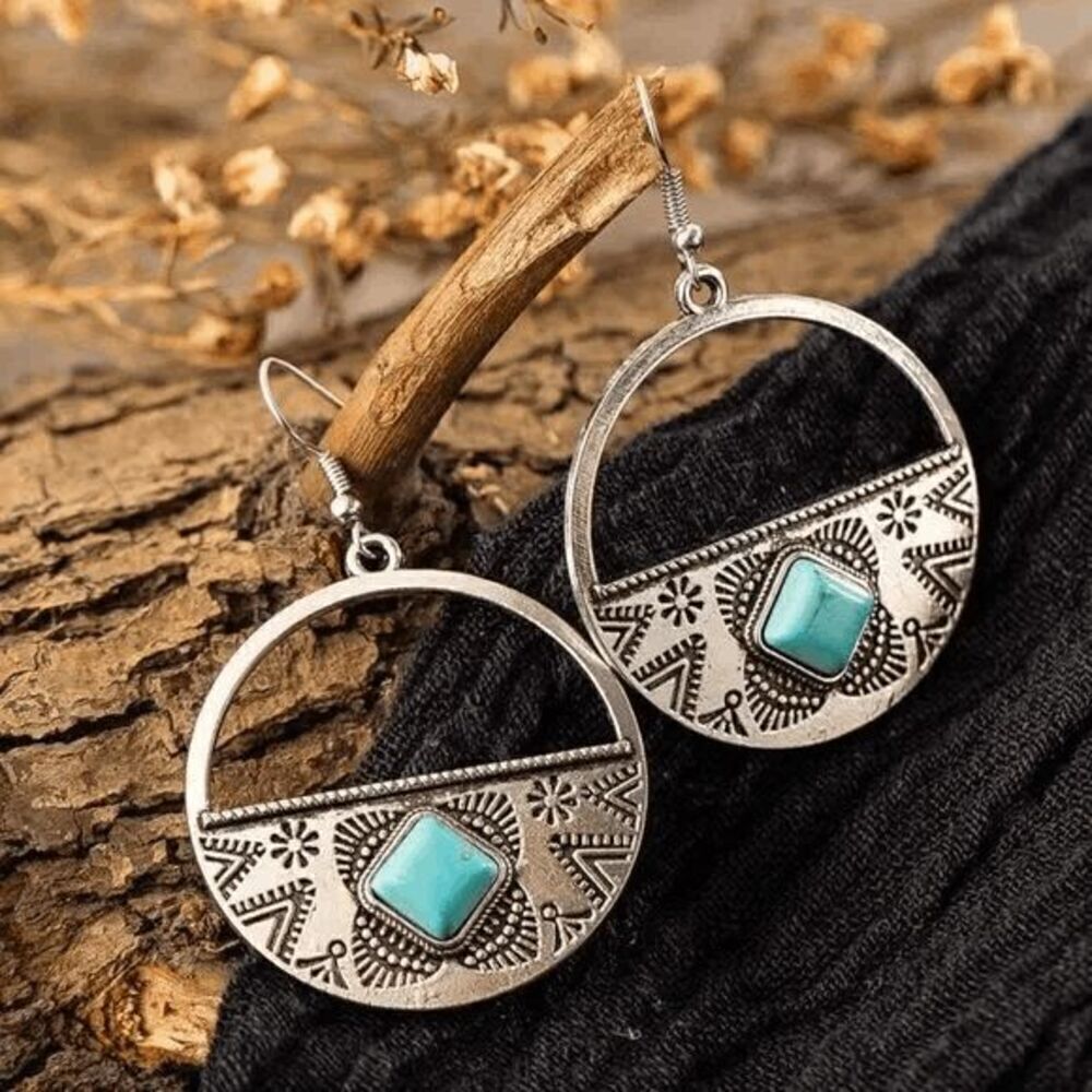 Silver Ethnic Round Ladies Dangle Earrings